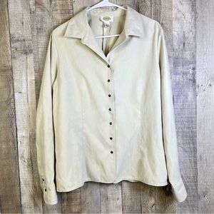 Vintage Talbots Large Light Tan Moleskin/Suede Snap Front Long Sleeve Sh…